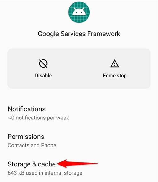 Google Services Framework في قائمة التطبيقات