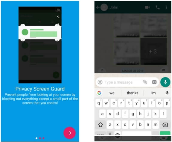 محادثات الواتساب باستخدام تطبيق Privacy Screen