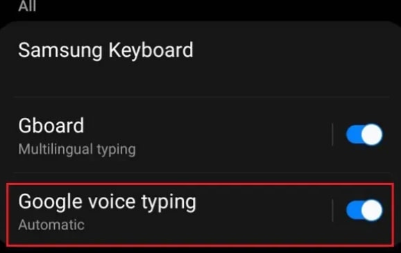 خيار Google Voice Typing