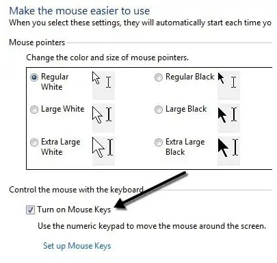 الآن على مربع تشغيل مفاتيح الماوس MouseKeys