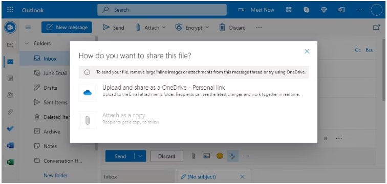 رفع الملف إلى مجلد مرفقات البريد الإلكتروني في OneDrive