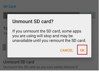 Unmount SD card