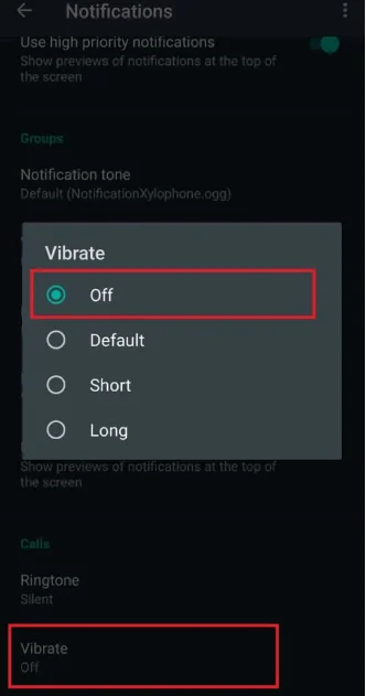 النقر فوق Vibrate وإيقاف تشغيله